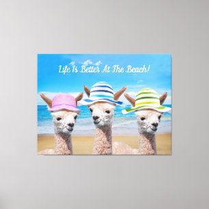 3 Alpacas Leben ist am Strand besser! DIY, Leinwanddruck