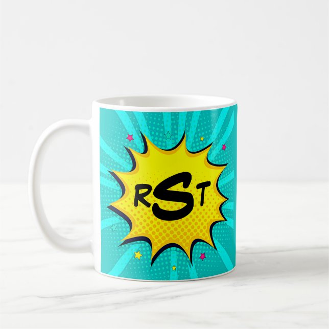 3 Anfangsbuchstabe Monogram Aqua Pop Art Cloud Kaffeetasse (Links)