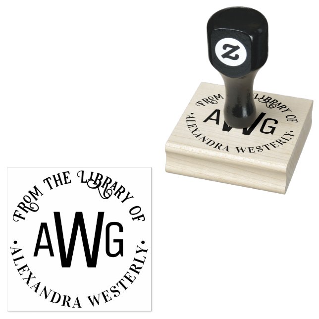 3 Anfangsbuchstabe Monogramm #1 Bibliotheksname Gummistempel (Stempel)