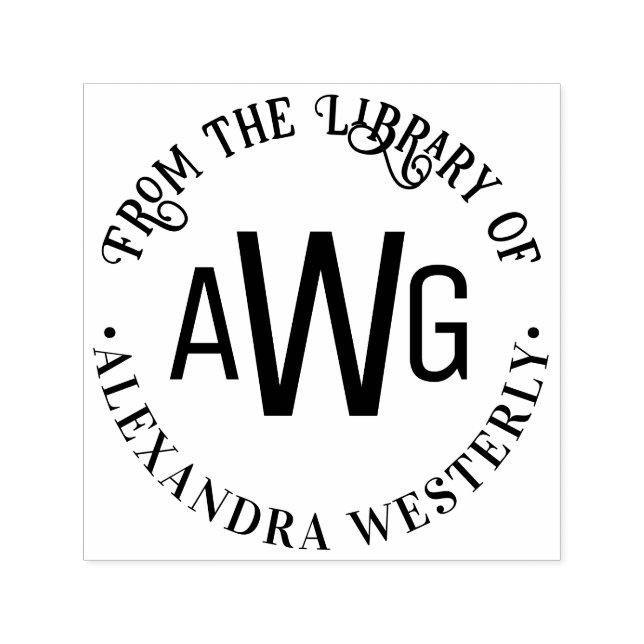 3 Anfangsbuchstabe Monogramm #1 Bibliotheksname Permastempel (Design)