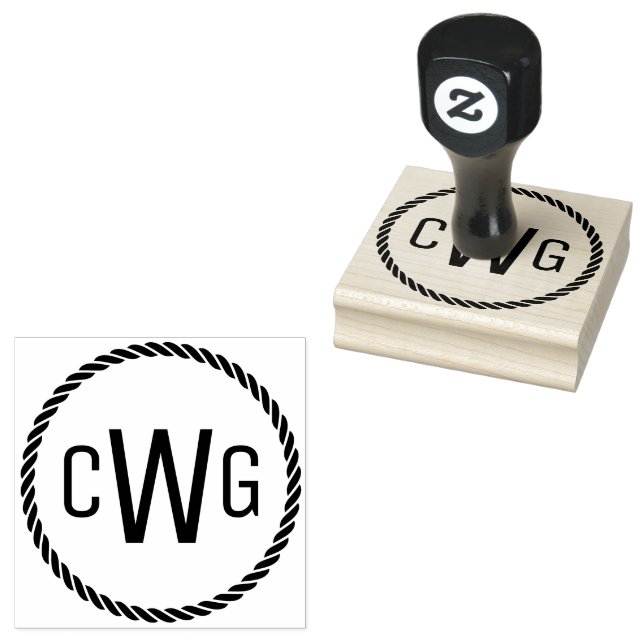 3 Anfangsbuchstabe Monogramm #1 Round-Rope-Rahmen Gummistempel (Stempel)