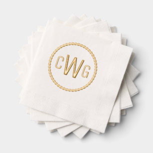 3 Anfangsbuchstaben Monogramm #1 Runde Seil Rahmen Servietten Mit Folie