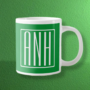 3 Anfangsbuchstaben Monogramm Grün & Weiß Jumbo-Tasse