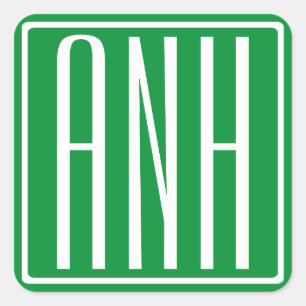 3 Anfangsbuchstaben Monogramm Grün & Weiß Quadratischer Aufkleber