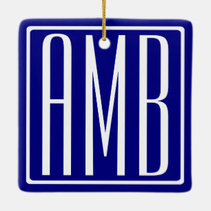 3 Anfangsbuchstaben Monogramm Navyblau & Weiß Keramikornament