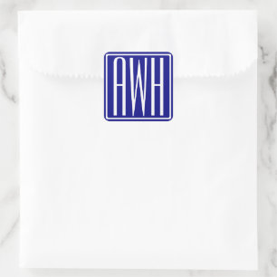3 Anfangsbuchstaben Monogramm Navyblau & Weiß Quadratischer Aufkleber