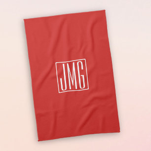 3 Anfangsbuchstaben Monogramm Rot & Weiß (oder D Geschirrtuch