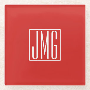 3 Anfangsbuchstaben Monogramm Rot & Weiß (oder D Glasuntersetzer