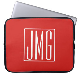 3 Anfangsbuchstaben Monogramm Rot & Weiß (oder D Laptopschutzhülle