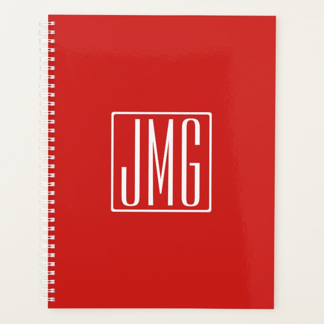 3 Anfangsbuchstaben Monogramm | Rot & Weiß (oder D Planer (Vorderseite)