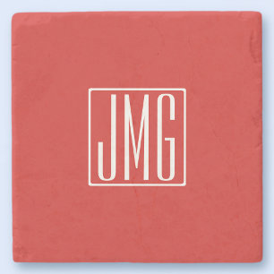 3 Anfangsbuchstaben Monogramm Rot & Weiß (oder D Steinuntersetzer