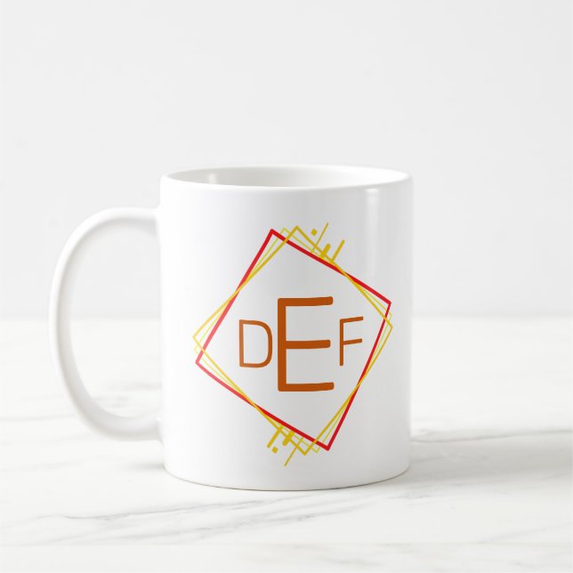3 Anfangsbuchstaben Rot-Gelb-Braune Quadrate Kaffeetasse (Links)