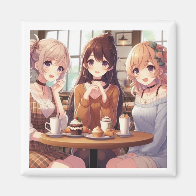 3 Anime Girls Café Bonding Magnet (Vorne)