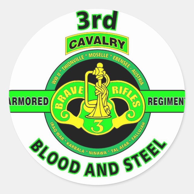 3. ARMORED CAVALRY REGIMENT "BRAVE RIFLES" RUNDER AUFKLEBER (Vorderseite)