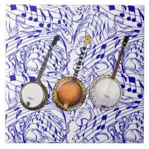 3 BANJOS AUF BLAUEM MUSIKNOTEN FLIESE