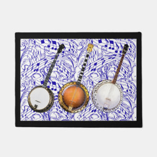 3 BANJOS AUF BLAUEM MUSIKNOTEN--- FUßMATTE