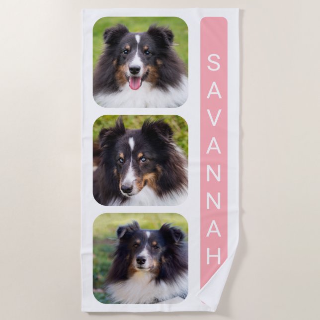 3 Benutzerdefinierte Fotos sammeln Vorlage mit ros Strandtuch (Vorderseite)