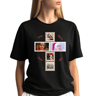 3 benutzerdefinierte Fotos Weihnachtskreuz-Anpassu T-Shirt