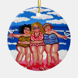 3 Best Friend Martini Beach Divas Runder Ornament
