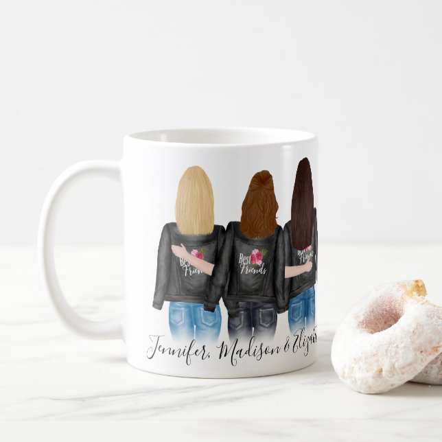 3 Best Friends Custom Hair BESTE FREUNDIN Besties  Kaffeetasse (Mit Donut)