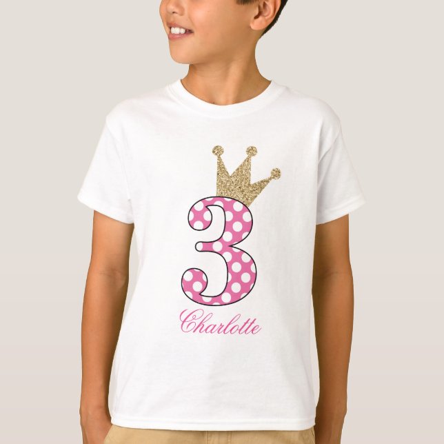 3. Birthday|Polka Dots|Glitter-Print T-Shirt (Vorderseite)