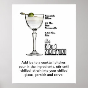 3 bis 1 (Nass) Martini Cocktail Rezept Art 16 "x20 Poster