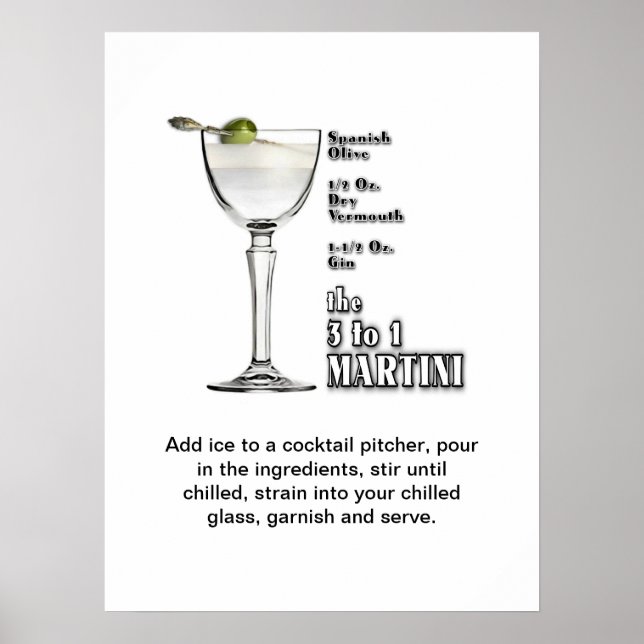 3 bis 1 (Nass) Martini Cocktail Rezept Art 18 "x24 Poster (Vorne)