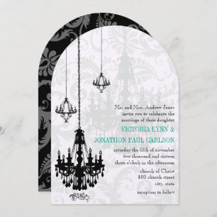 3 Black Candelierers Shadow Damask Wedding Einladung