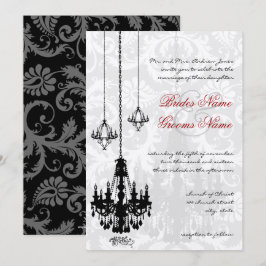 3 Black Candeliers Shadow Damask Wedding I Einladung