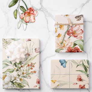 3 Blätter, niederländische Stillleben-Blumenkunst, Geschenkpapier Set
