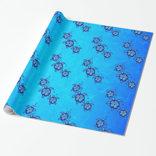 3 blaue Honu Schildkröten Geschenkpapier (Ungerollt)