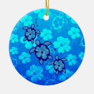 3 blaue Honu Schildkröten Keramik Ornament