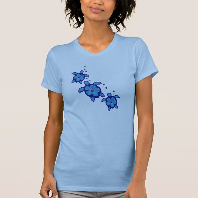 3 blaue Honu Schildkröten T-Shirt (Vorderseite)