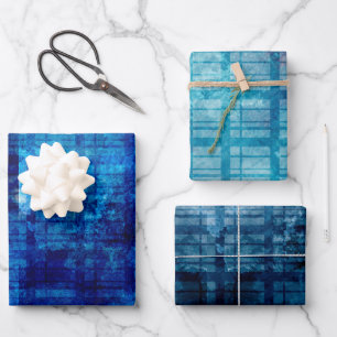 3 Blaues Kariertes Männergeschenk - Besondere Anla Geschenkpapier Set