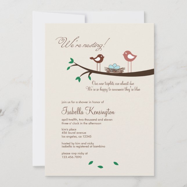 3 Blue Eggs Triplets Boys Baby Dusche Einladung (Vorderseite)