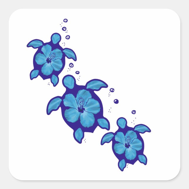 3 Blue Honu Turtles Quadratischer Aufkleber (Vorderseite)