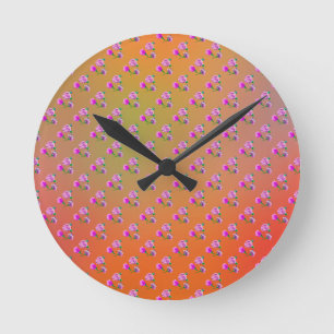 3 Blume und Schmetterlinge Single, Regenbogenfarbe Runde Wanduhr