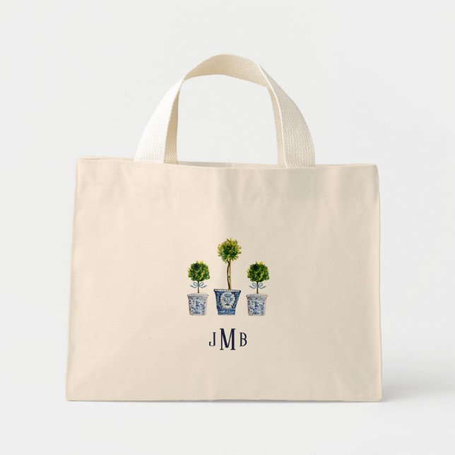3 Boxwood Topiary Mit Monogramm Tote Bag Mini Stoffbeutel (Vorne)