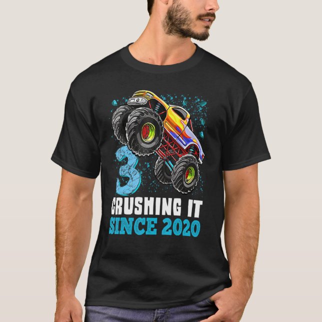 3 Breushing it Seit 2020 Monster Truck 3. Birthda T-Shirt (Vorderseite)