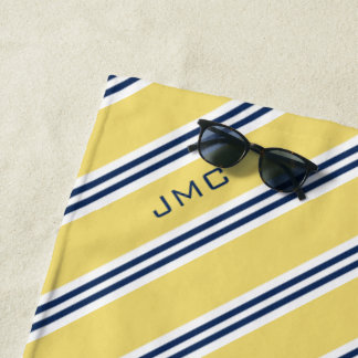 3-Buchstaben-Monogramm-Streifen Gelb und Blau Strandtuch