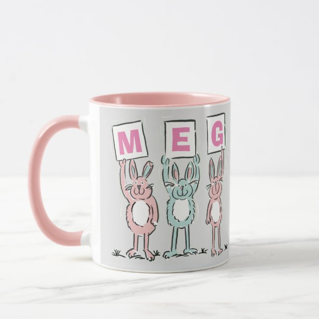 3 Buchstabenname Fun Kaninchen Design Tasse (Links)