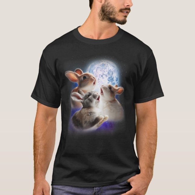 3 Bunnies Howling At The Moon Funny Rabbit Bunny L T-Shirt (Vorderseite)