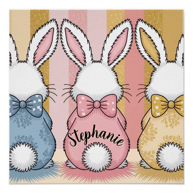 3 Bunny Trio, Personalisierter Name Poster (Vorderseite)