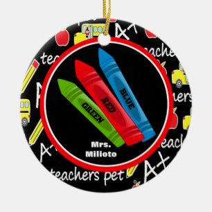 3 bunte Zeichenstift-Lehrer-Weihnachtsverzierung Keramikornament