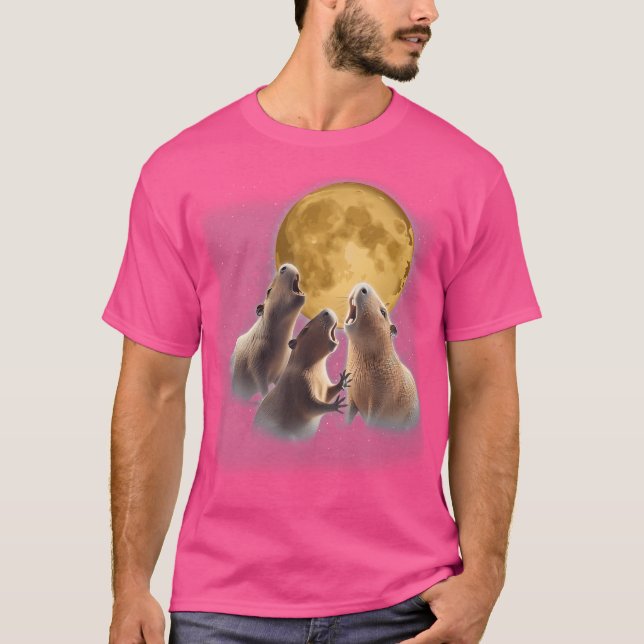 3 Capybara Howling am Mond Funny Capybara Anim T-Shirt (Vorderseite)
