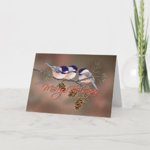 3 CHICKADETEXT & PINE CONES VON SHARON SHARPE FEIERTAGSKARTE
