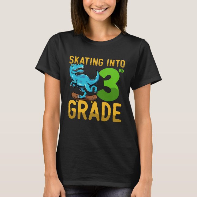 3 Class Dinosaur Skateboard Last First Day School  T-Shirt (Vorderseite)