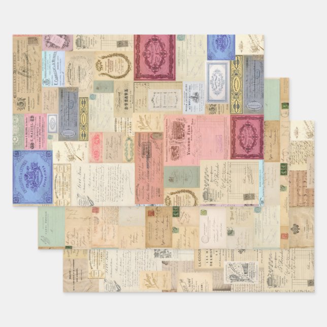 3 Collage Ephemera Sheets Geschenkpapier Set (Set)