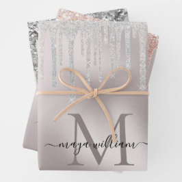 3 Color Glitzer Tropfen Personalisiert Monogramm N Geschenkpapier Set