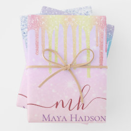 3 Colour Chic Colorful Girl Glitzer Tropfen Geschenkpapier Set